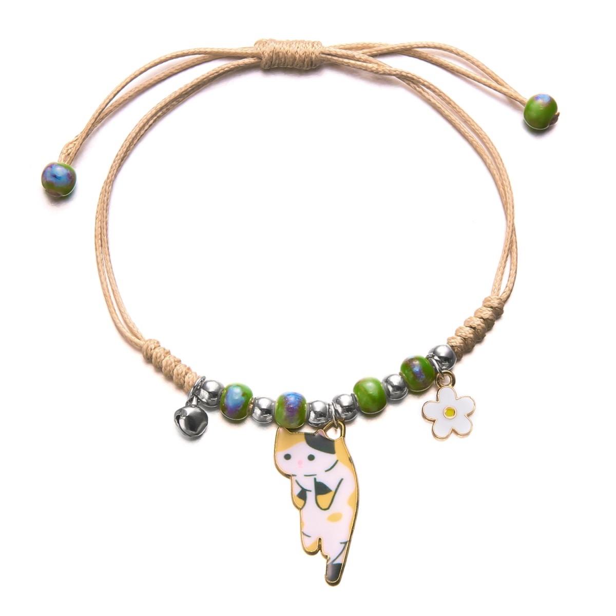 Cute Cartoon Animal Cat Flower Bells Pendant Bracelets For Women Men Sweet Lovely Kitten Lucky Knot Bangle Friendship Jewelry