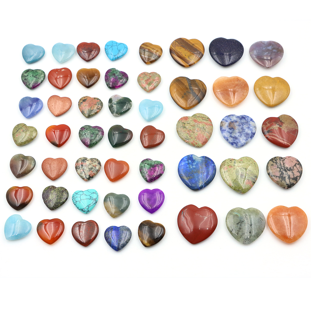 20/30mm Heart Shape Love Natural Crystals Amethyst Agate Healing Polished Stones Gift for Women Home Decoration Random 10pcs/lot