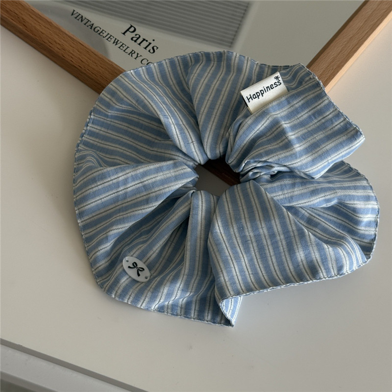 Blue Solid Color Silk Hair Bands Korea Fashion Stripe Girls Scrunchie Elastic Big Hair Tie Accessory