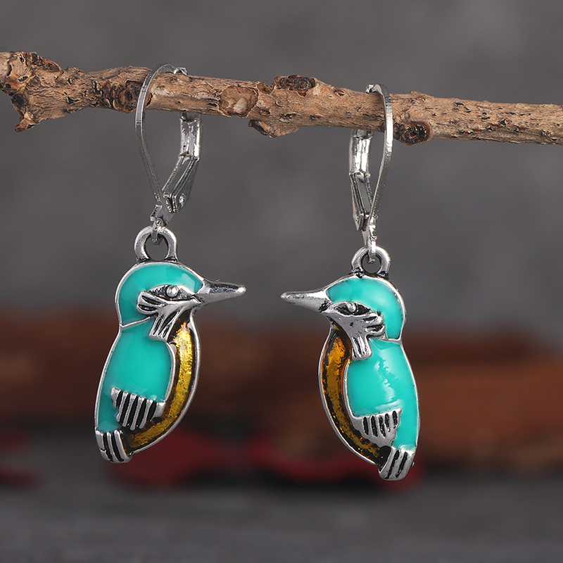 Vintage Ethnic Style Oil Drip Process Kingfisher Bird Earrings for Women 2023 New Bohemian Green Animal Dangle Earrings Jewelry