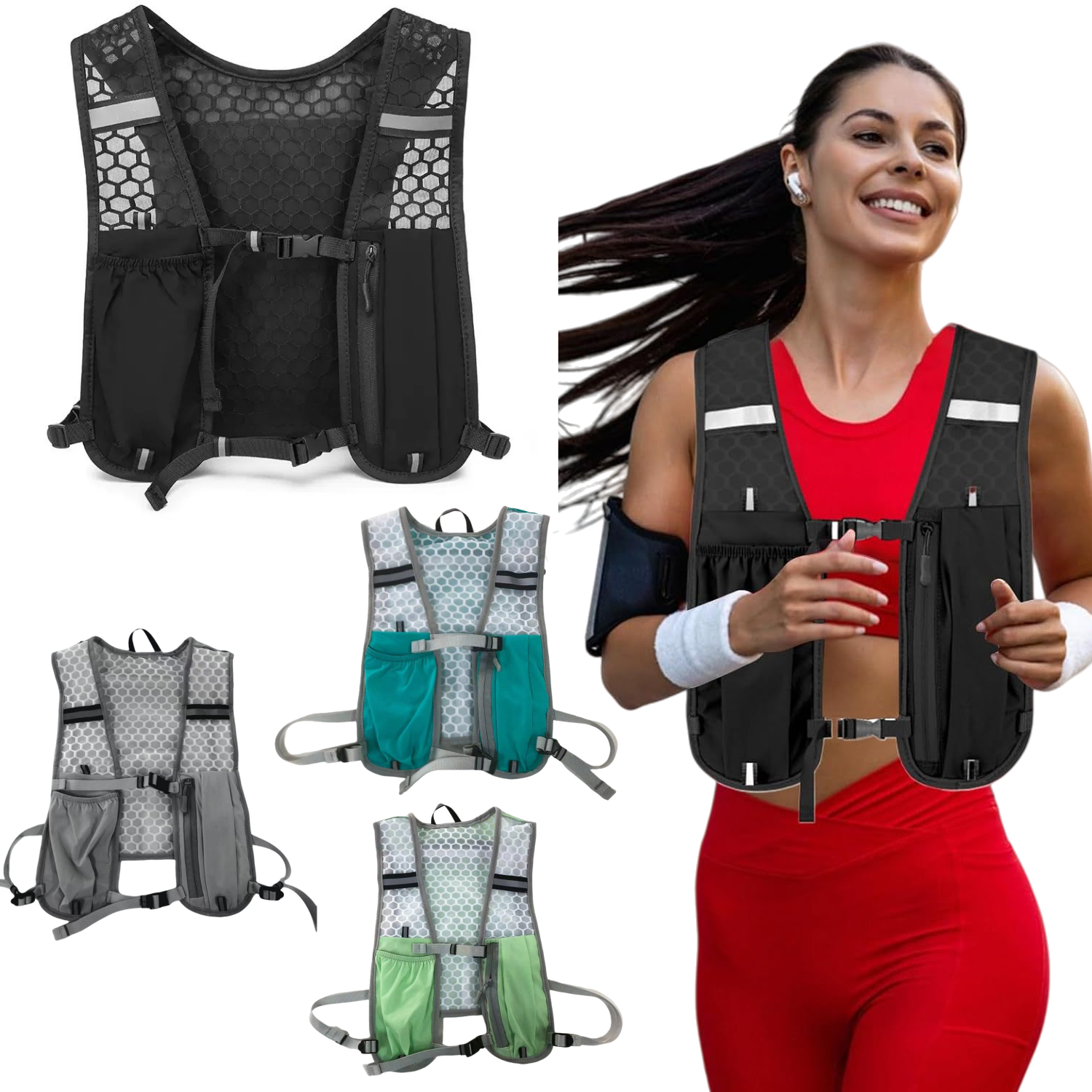Outdoor Mountaineering Camping Hiking Sports Lightweight Vest Backpack Night Running with Reflective Strips Cycling Vest Water B