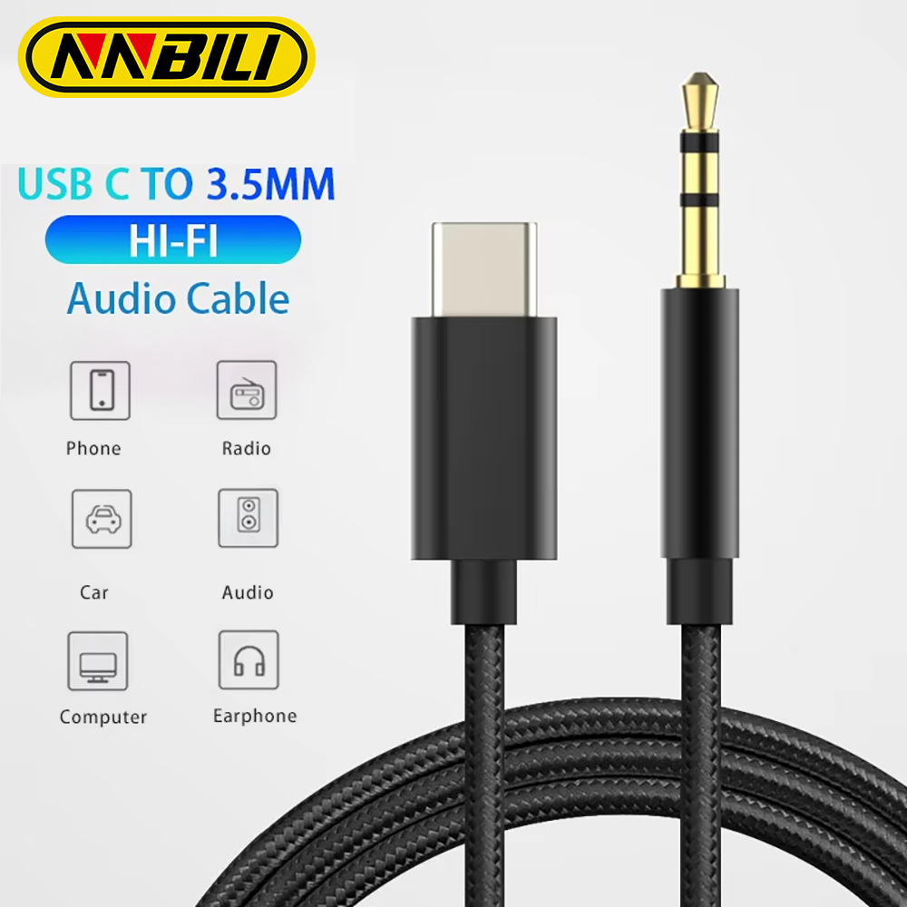 NNBILI USB Type C to 3.5mm AUX Audio Cable Car Speaker Headphone Adapter For Universal Type-C Converter
