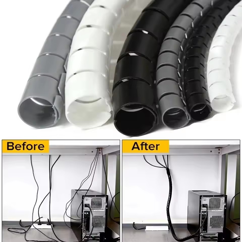 Flexible 2M 16/10mm Spiral Cable Wire Protector Tube Clip for Computer Cord Organizer Management Tools Protective