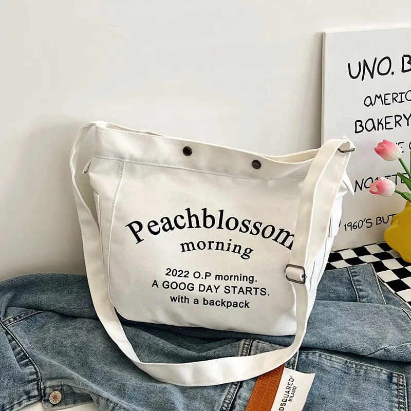 New School Canvas Crossbody Bag with Side Pocket, Campus Versatile Handbag Shoulder Bag, Returning Students Letter Messenger Bag