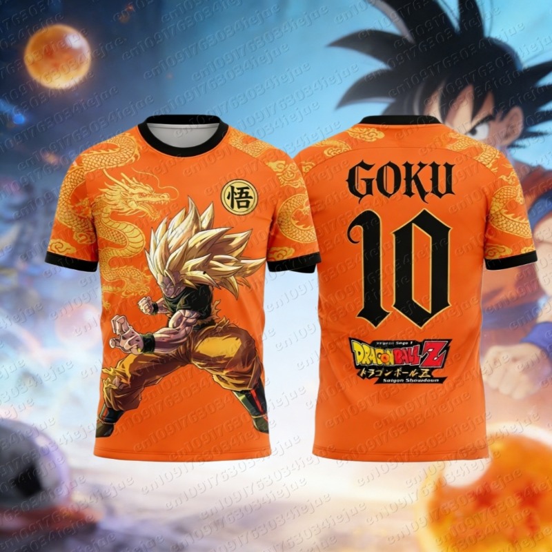 2026 Kids Male Boys Sportswear Tee Top Men Gym Fitness Soccer Breathable T Shirt Dragon Ball Z Goku Japan Football Jersey