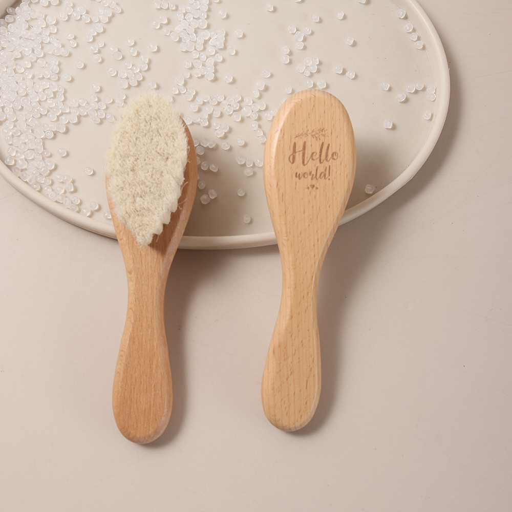 Natural Baby Hair Care Brush: Beechwood Handle with Wool Bristles hello world engraved newborn infant essentials
