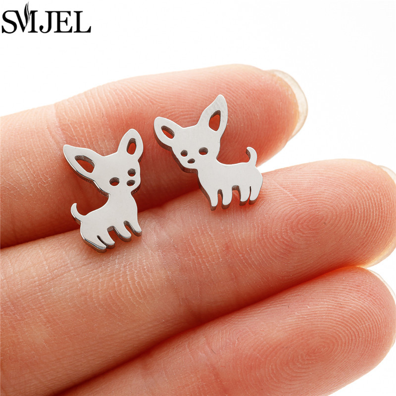 SMJEL Cartoon Chihuahua Dog Stud Earrings for Women Fashion Animal Love my Pet Jewelry Small Puppy Earings Girls Birthday