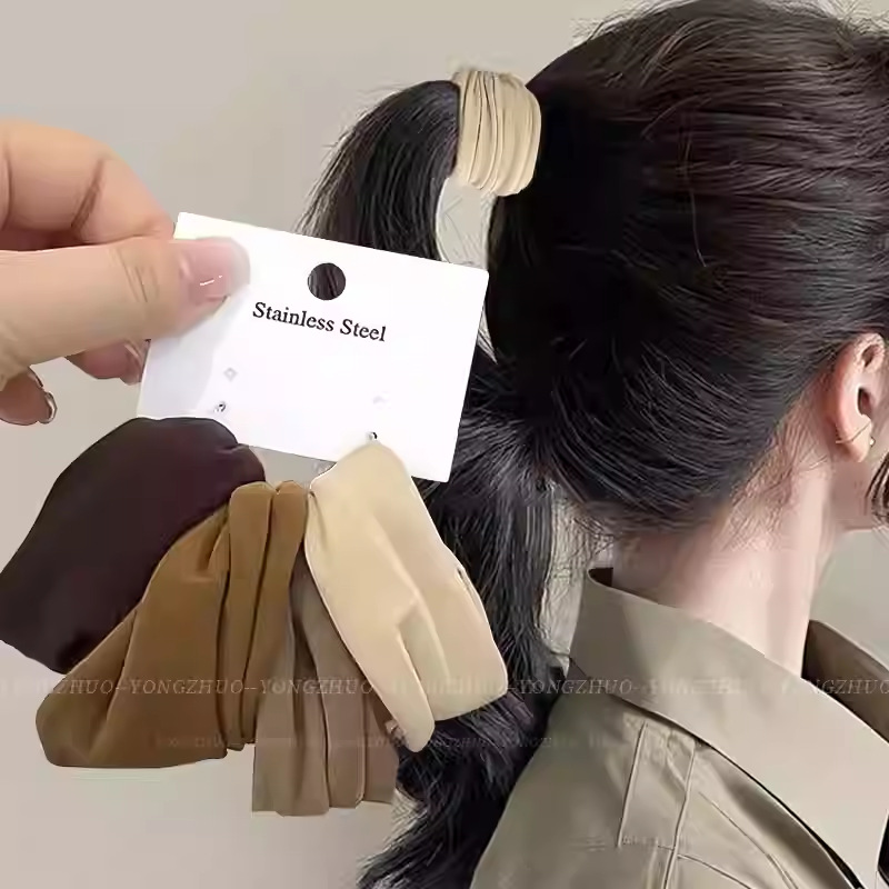 4PCS Elegant Solid Color Satin Scrunchies Elastic Bands Strong Hair Ties for Ponytail Women Pleated Hair Accessories