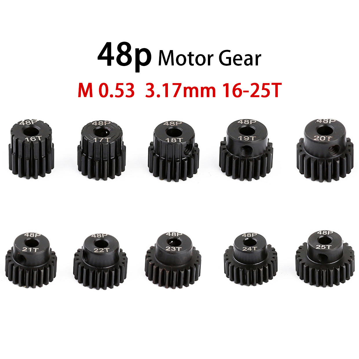 RCXAZ M0.53 48P 3.17mm RC Car Motor Metal Gear Pinion 16T 17T 18T 19T 20T 21T 22T 23T 24T for 1/10 RC Creeper Axial SCX10