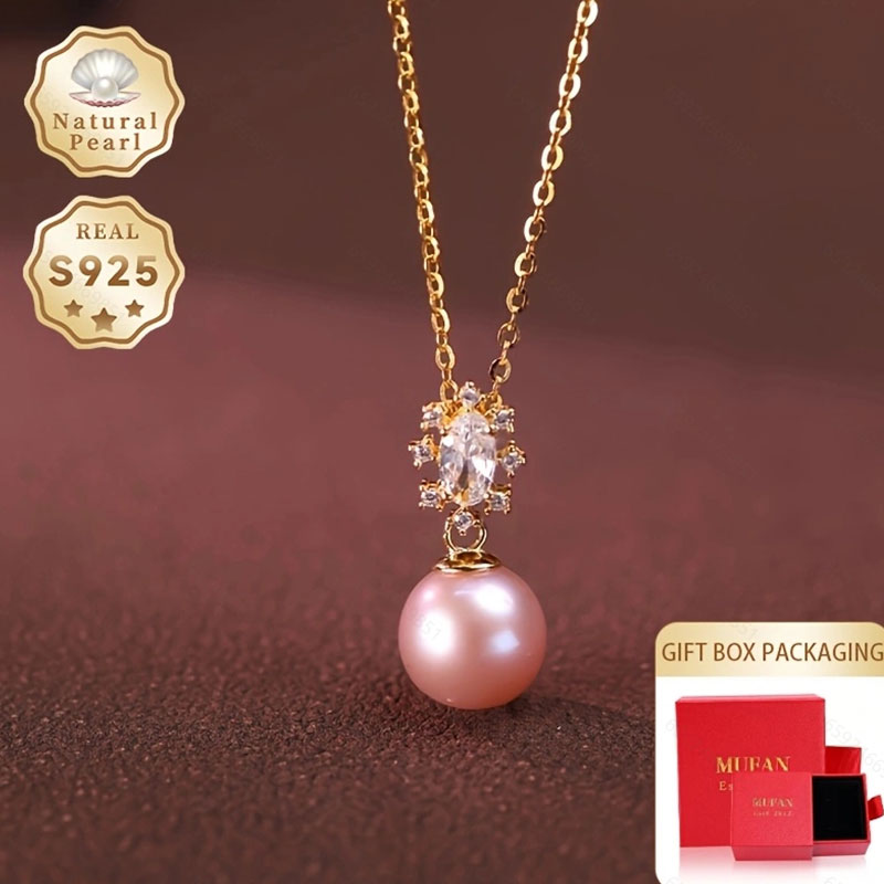 Mufan Jewelry Box Set Fashionable Ladies Pearl Necklace with Pendant S925 Silver Approx. 8mm round Natural Freshwater Pearl