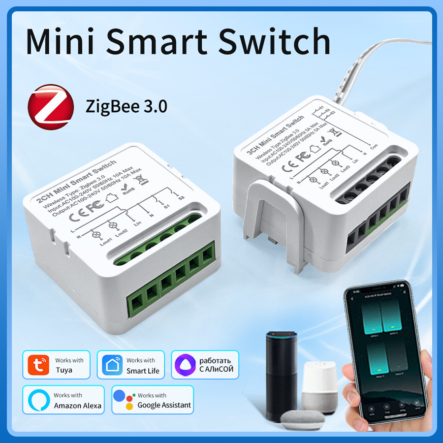 Tuya Smart Light Switch Module Zigbee 3.0 Smart Life for Alexa Home Yandex DIY Remote Breaker Delay 1/2/3 Gang 100-240V lightify