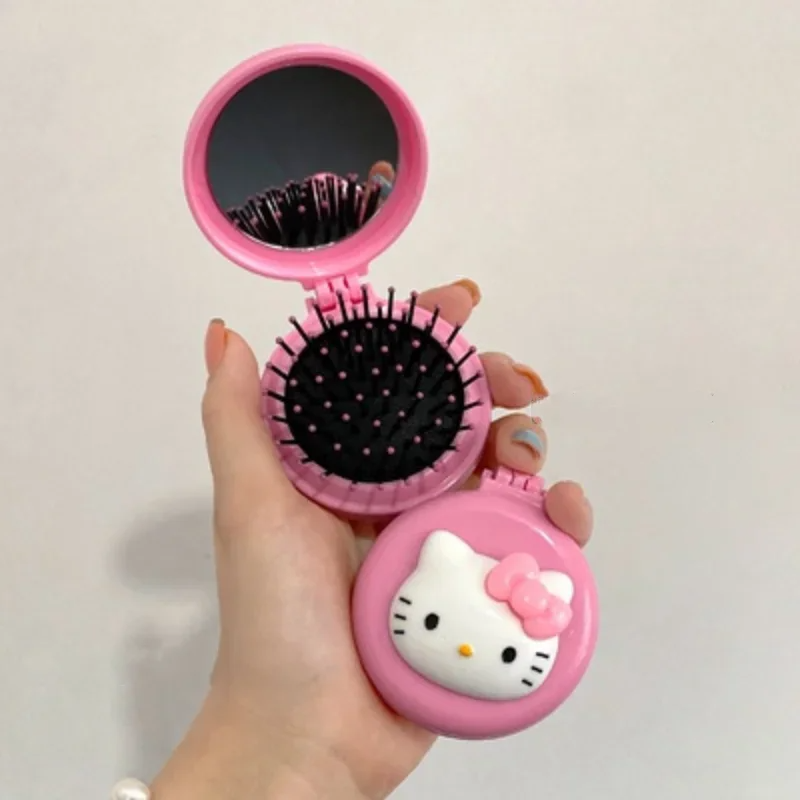 Sanrio Makeup Mirror Hello Kitty Kuromi My Melody Folding Airbag Comb for Women Portable Mirror Air Cushion Comb Girls