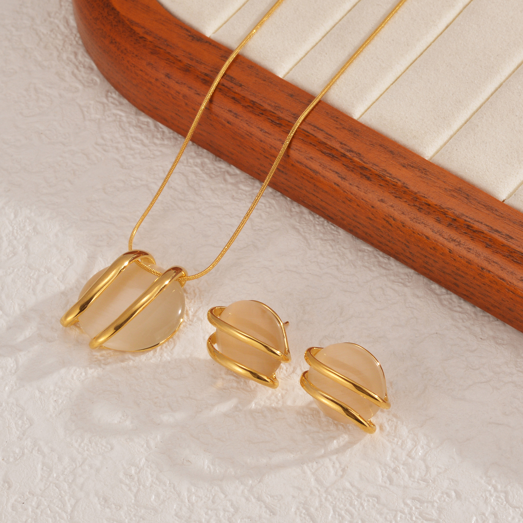 Kissmoon Stainless Steel Gold Color Simple Square Zircon Necklace Earing Set for Women Girl Party Brithday Jewelry Gifts