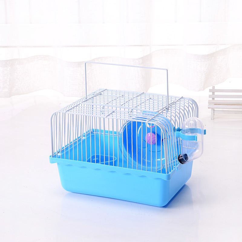 Portable Hamster Carrier Cage Small Animal Travel Habitat for Gerbils Mice Single Level Villa Style with Water Bottle