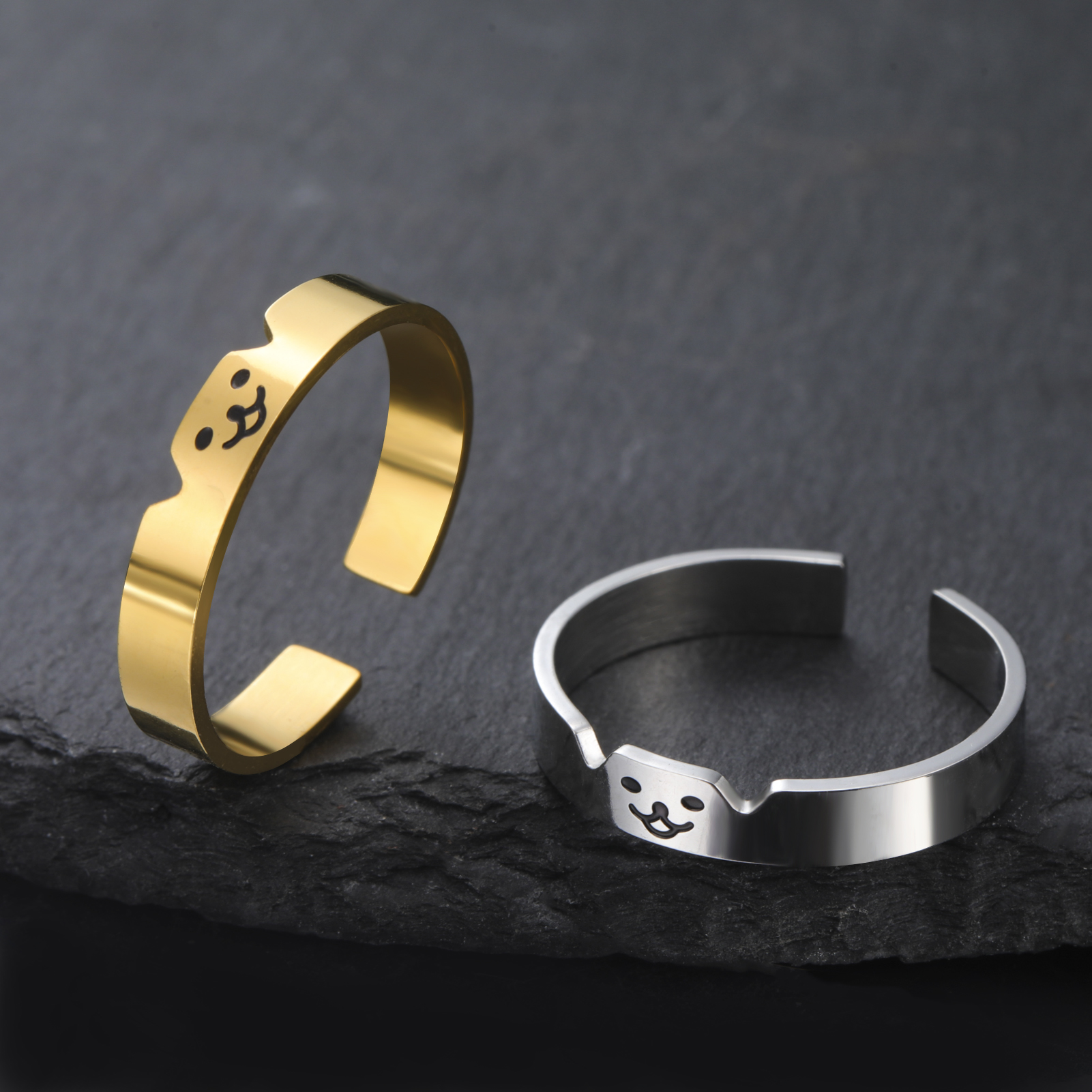 Fashionable cat dog animal couple ring stainless steel adjustable ring playful personality pet enthusiast Valentine's Day