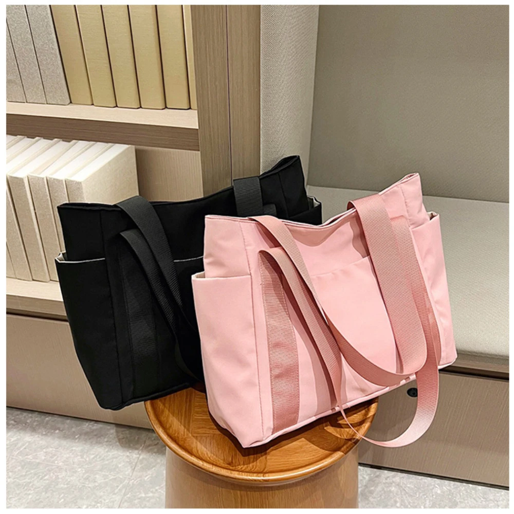 Women's bag Japanese solid color tote bag single shoulder casual simple mommy going out bag canvas tote bag, large capacity comp