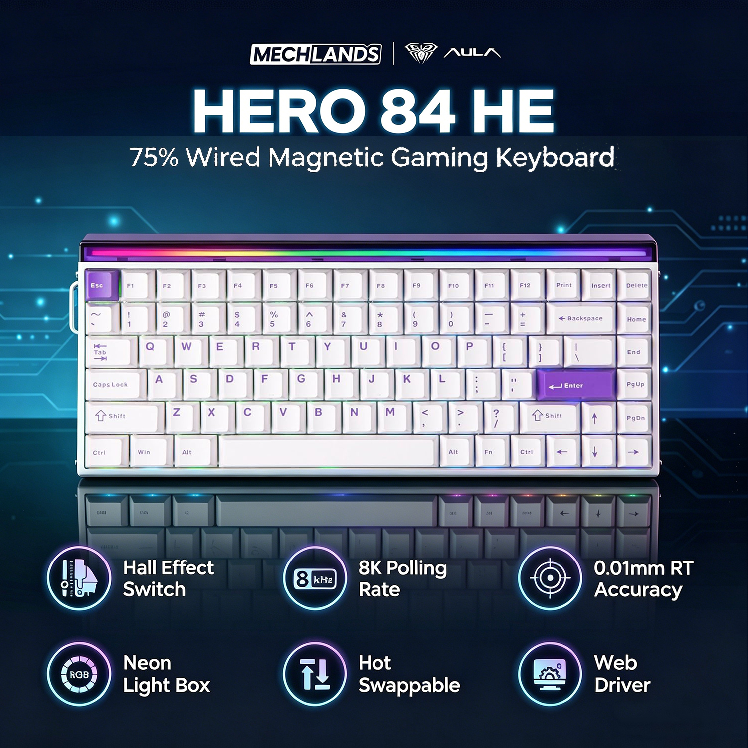 HERO 84 HE Esports Mechanical Keyboard,RGB,Hot Swappable Design,0.01mm Rapid Trigger RT,Magnetic Switch,PBT Keycaps,Carbon Fiber
