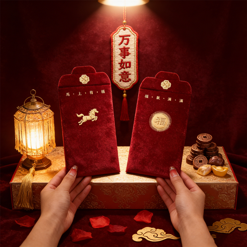 Embossed Horse Year Red Packet Set 2026 6pcs Premium Red Envelopes with Raised Design New Year Lucky Money Pockets, Elegant Gift
