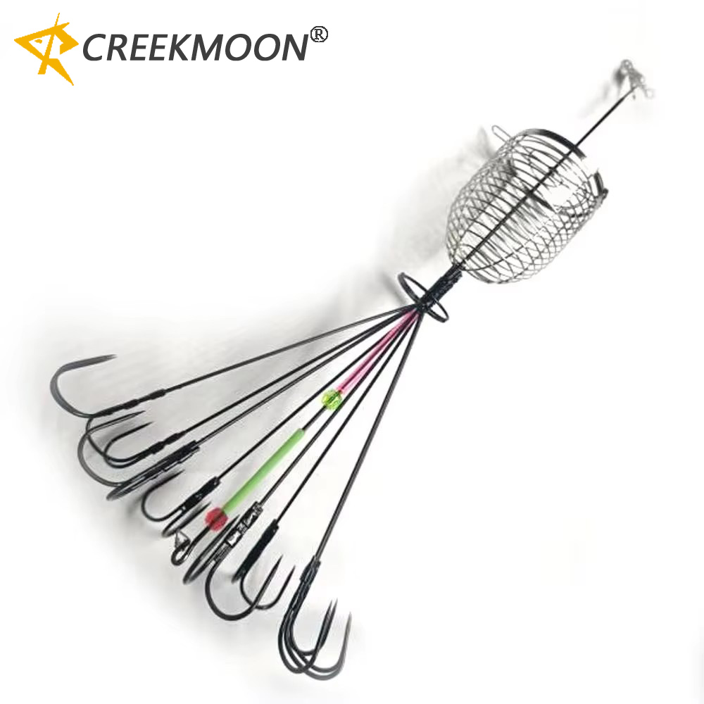 High Carbon Steel Octopus Fishing Hooks with Metal Bait Cage for Fish Feeder Carp Fishing Explosion Hook Set of 8 Sharp Tackle