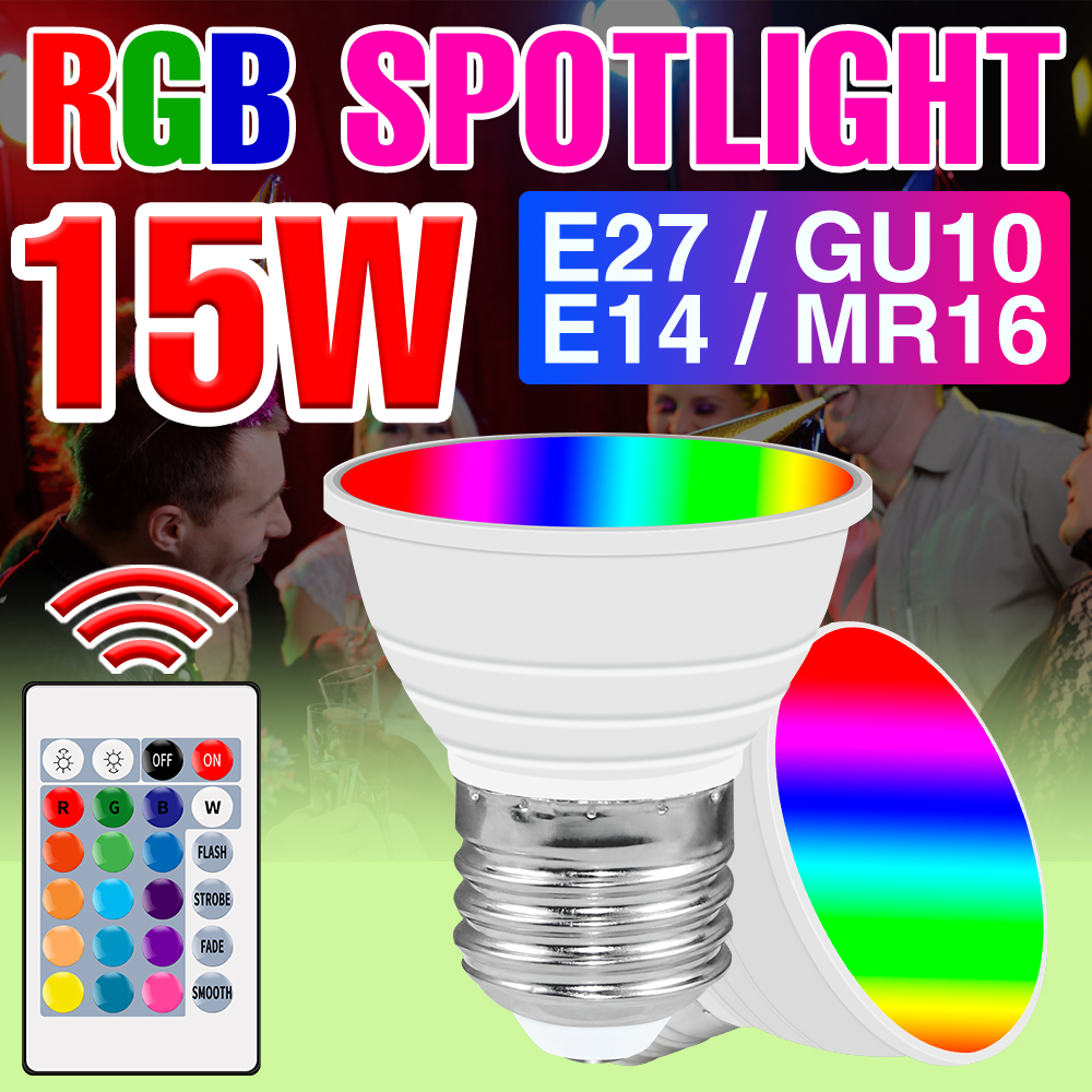 15W RGB LED Bulb E27 Smart Lamp E14 IR Remote Control Dimmable Colorful Spotlight GU10 For Home Atmosphere Decor MR16 Neon Light lightify