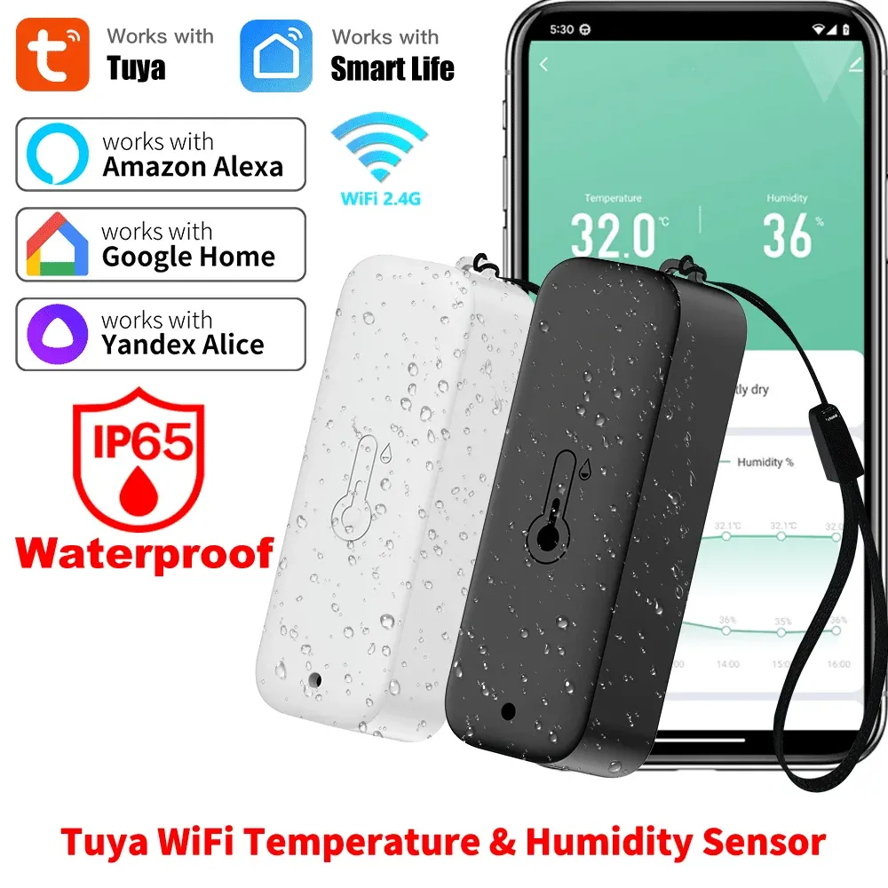 Tuya Smart Home WiFi Temperature Humidity Sensor Waterproof Thermometer Smart Life Remote Control Support Assistant Alexa - image 1