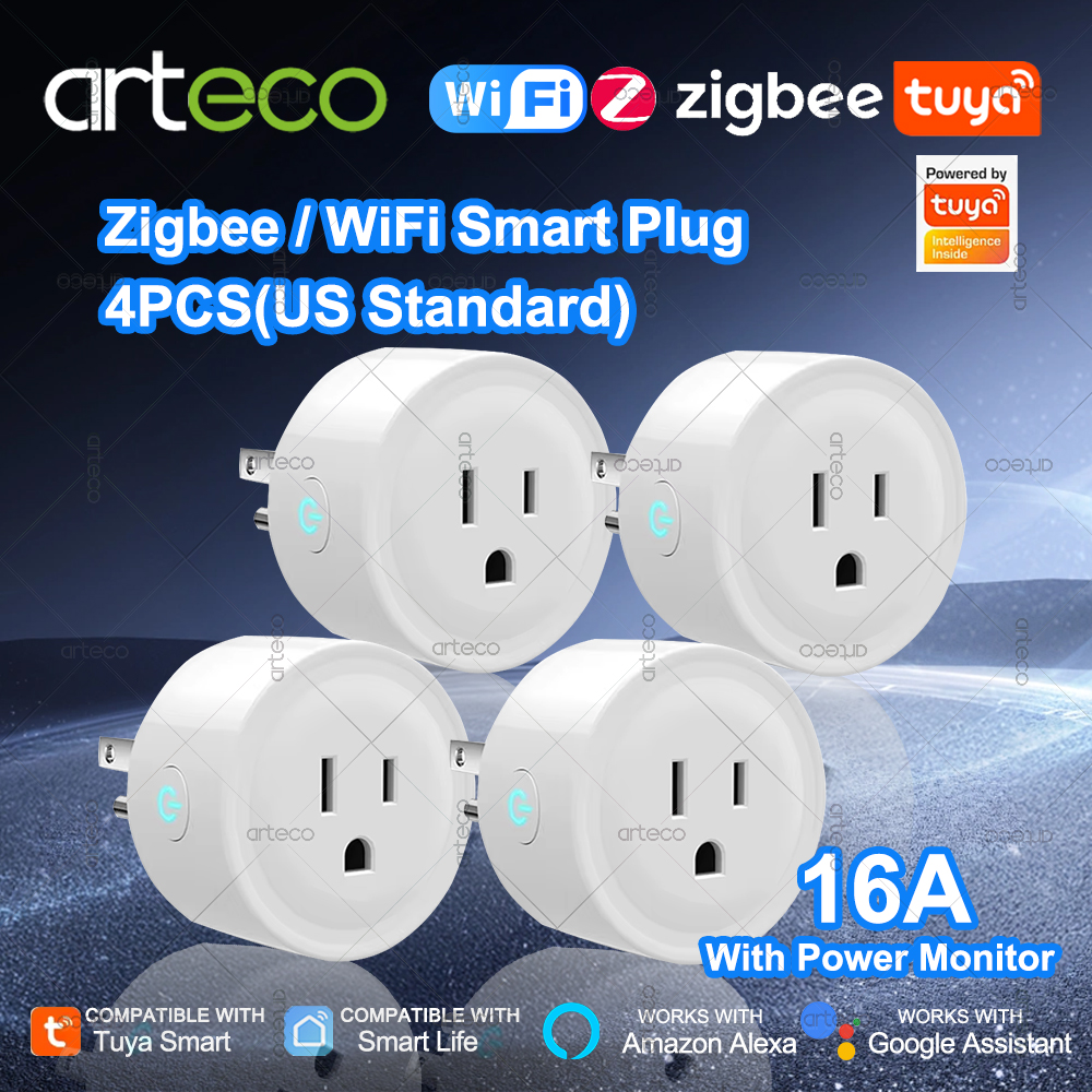 4Pcs Tuya 16A Smart Plug Zigbee WiFi US Standard Socket Canada Mexico Plug Power Monitoring Works With Alexa Assistant