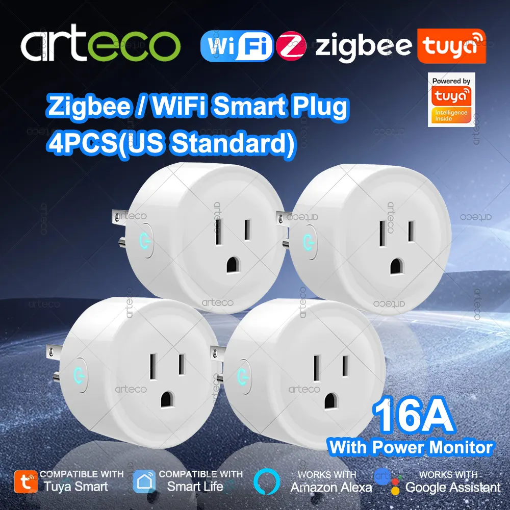 4Pcs Tuya 16A Smart Plug Zigbee WiFi US Standard Socket Canada Mexico Plug Power Monitoring Works With Alexa Assistant - image 1