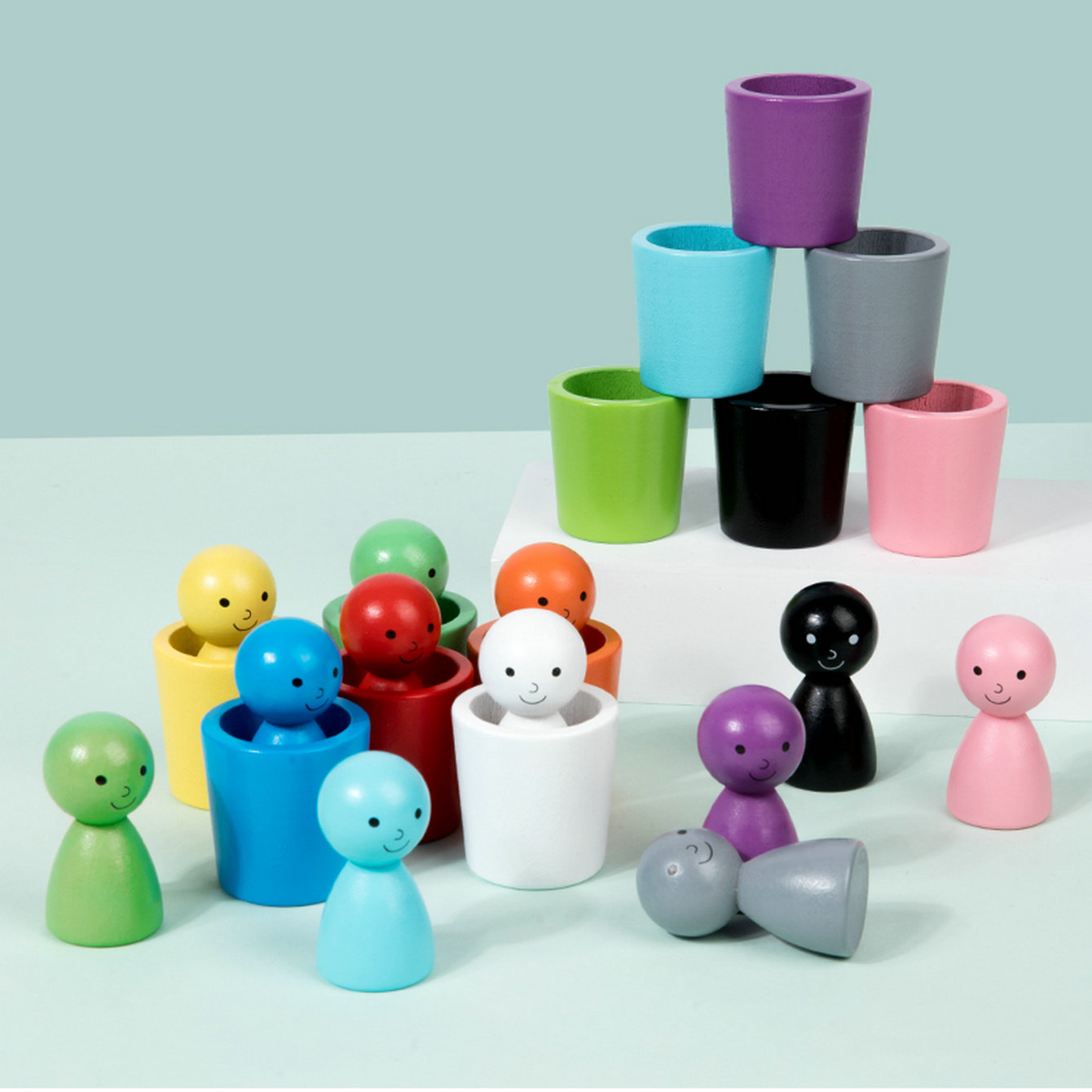 Montessori Wooden Color Recognition Toy with 12 Colorful Cups Educational Sorting Training Stacking Game for Kids 3 Years s