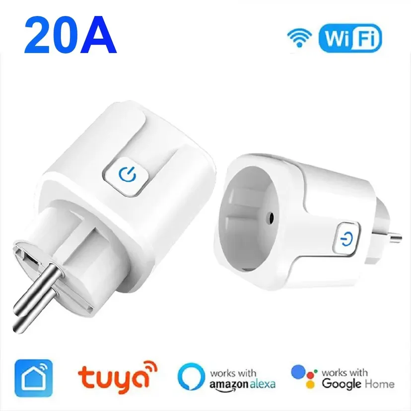 Tuya Smart Home Socket WiFi 20A EU Plug Outlet Remote Control Timer Power Monitor Support Voice Home