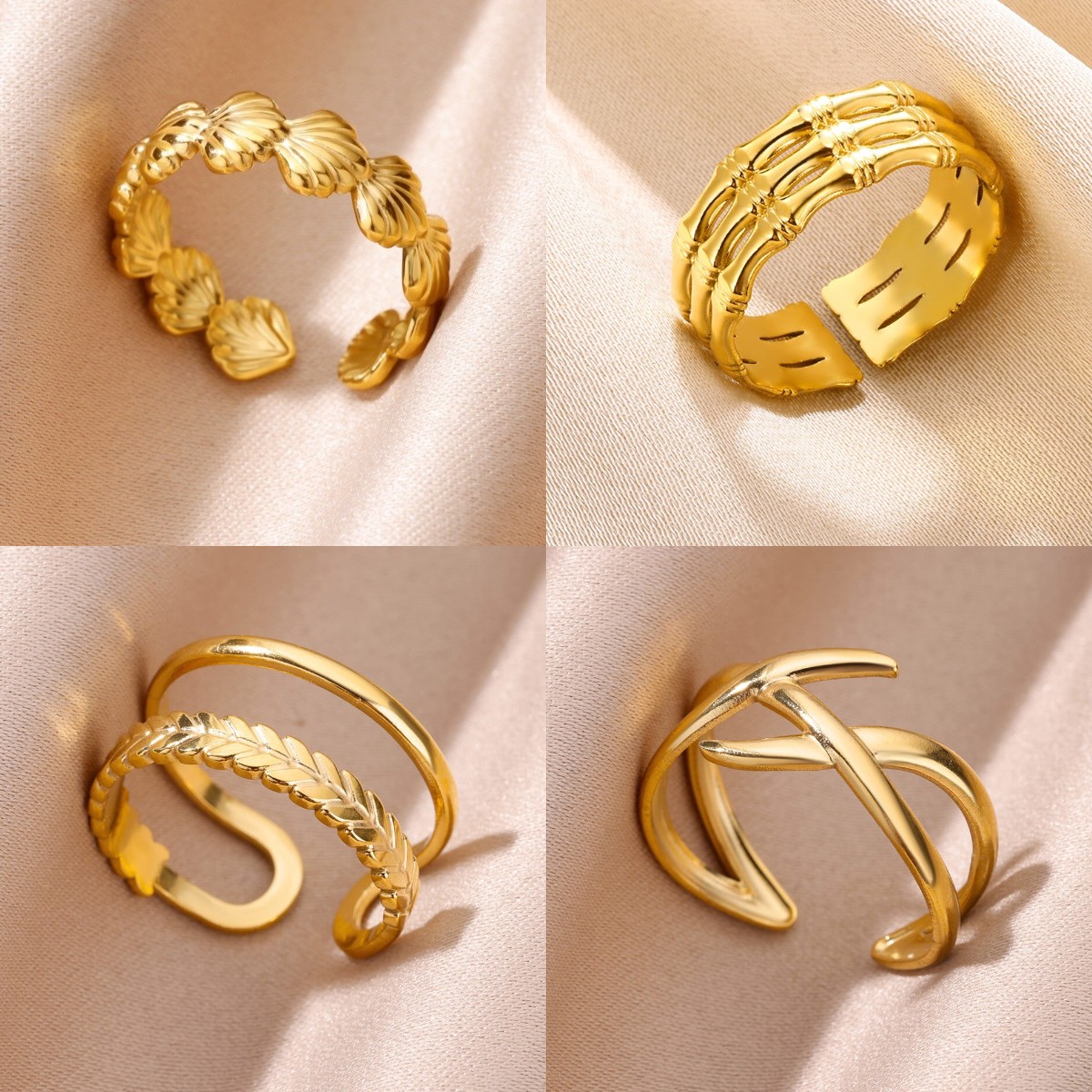 Multi-layered Irregular Shell Rings For Women Minimalist Gold Color Stainless Steel Geometric Open Rings Jewelry pen gpt