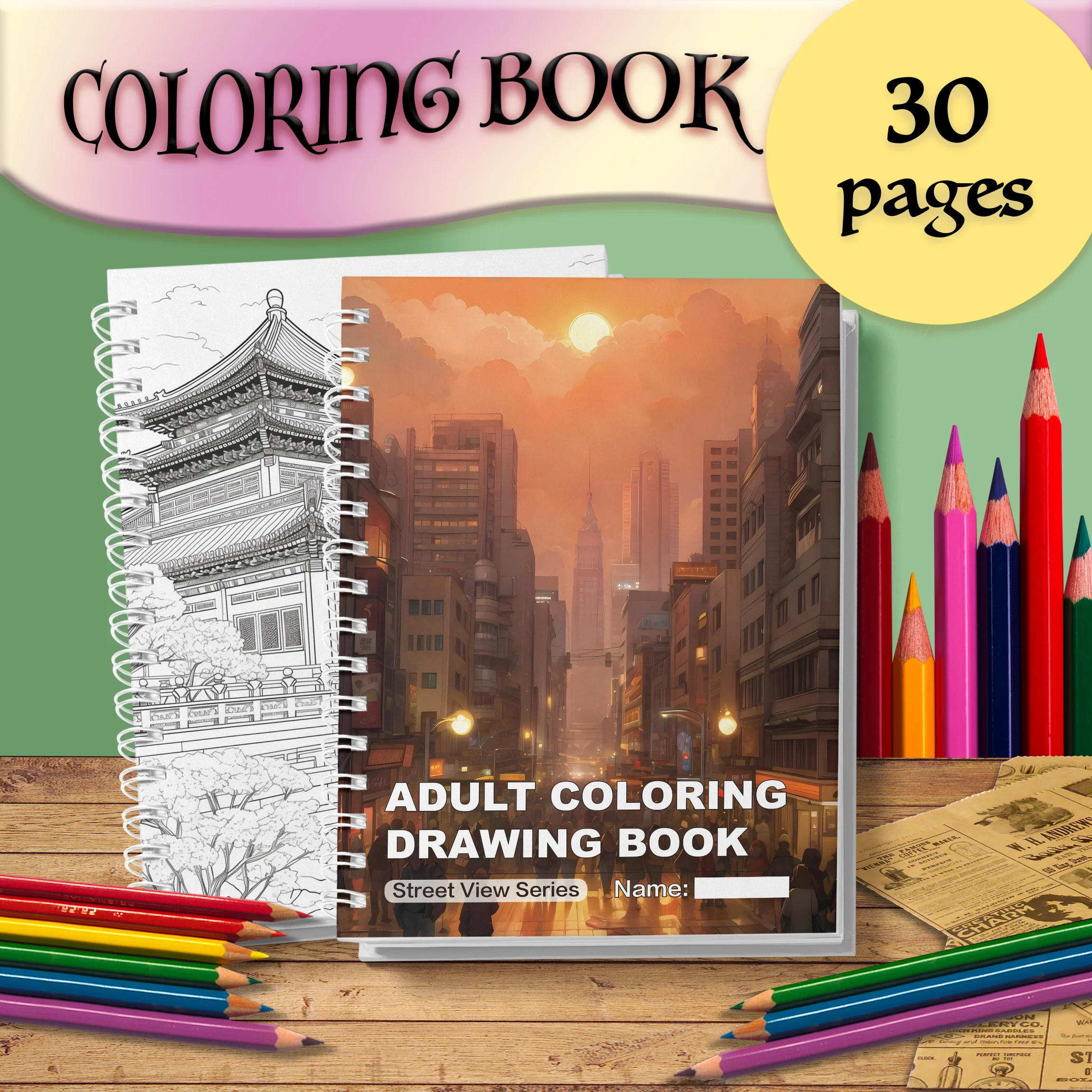 1 Pc Architectural Street Scene Coloring Book, Thick Paper, Creative Choice