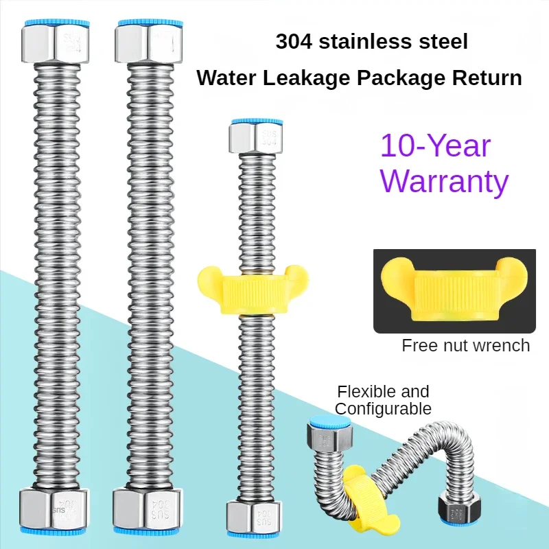 304 Stainless Steel Basin&Toilet Water Weaved 1/2"plumbing Hose,bathroom Heater Connect Corrugated Pipes with Wrench Pipe