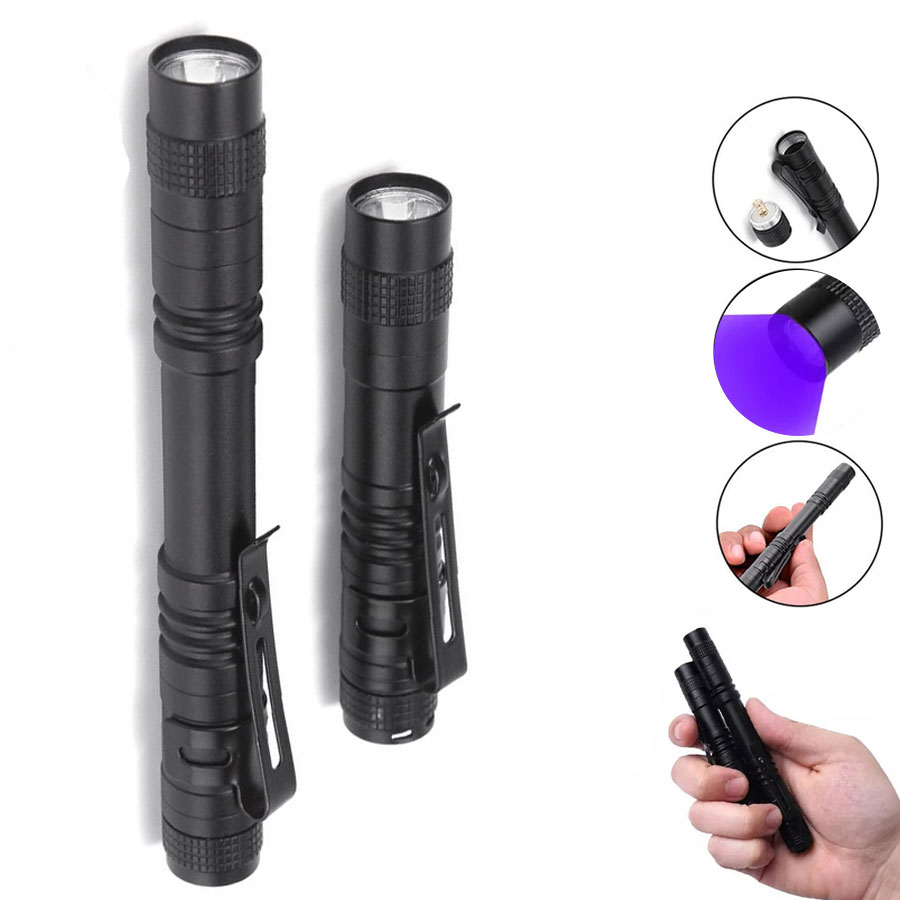 Mini LED UV Light 395nm Ultraviolet Light With Clip Portable Pet Urine Stains Detector Waterproof LED Handheld Flashlight