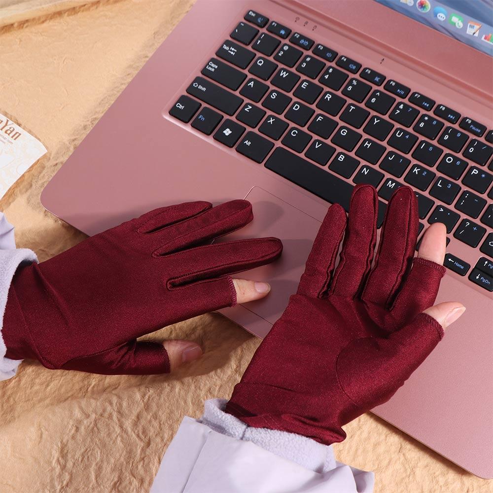1 Pair Spandex Women Sun Protection Gloves Ice Silk Semi-finger Thin Ice Silk Gloves UV Resistant Thin Half Finger Gloves