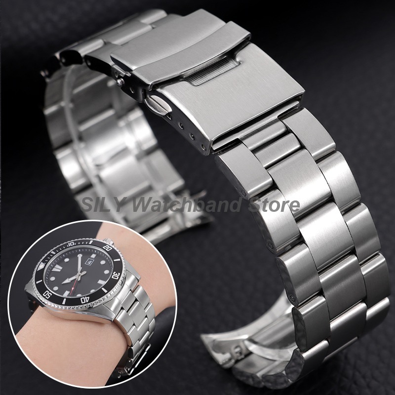 Curved End Stainless Steel Watchband 18/19/20/21/22/23/24mm Solid Metal WatchStrap for 5 SKX009/007 for Jubilee for Oyster