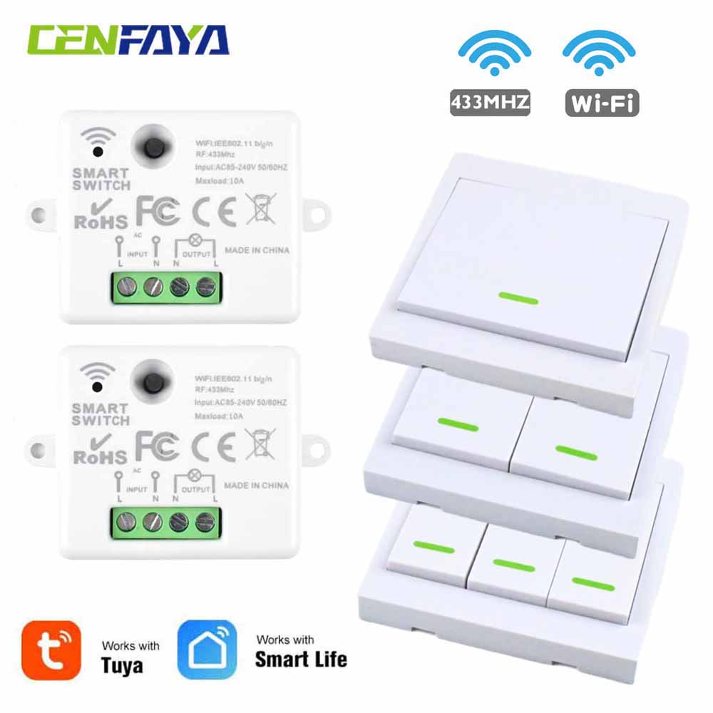 CENFAYA TUYA WiFi Smart Light Switch 3 Way 220V Smart Wall Switch RF 433GHz Smart Life APP Remote Control For Alexa Home lightify