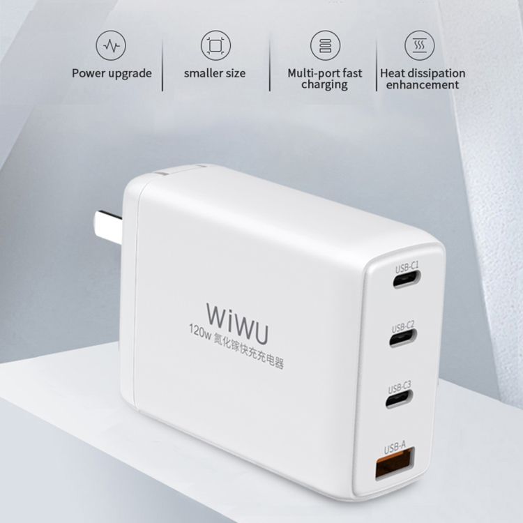 Wiwu Fast Charging Wall Charger | 4-In-1 Mini Gan Quick Charger | 120w | TR257-AEU