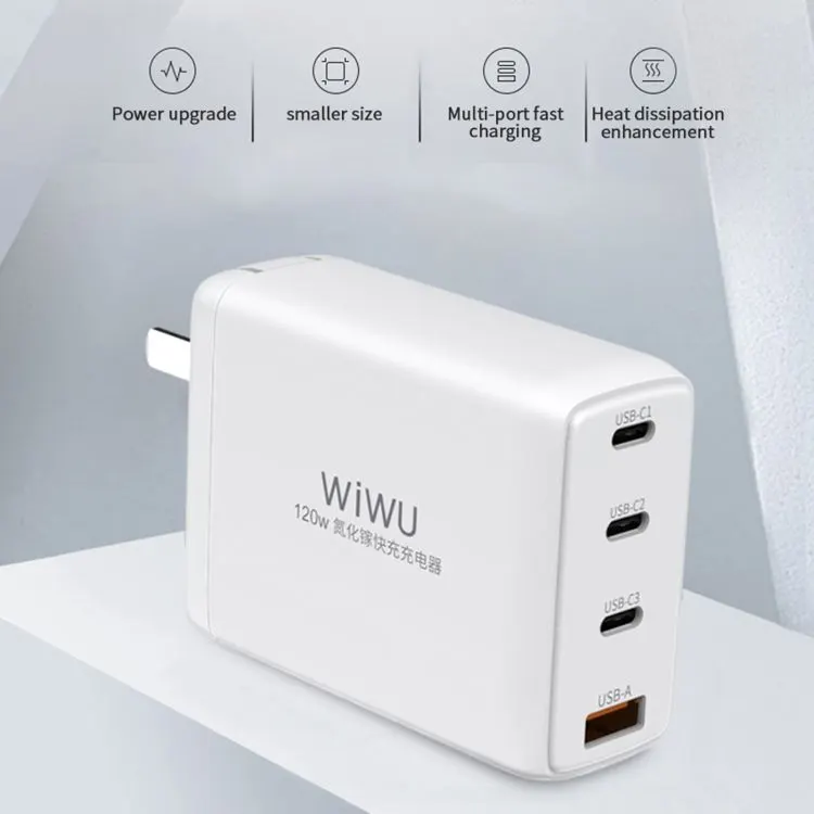 Wiwu Fast Charging Wall Charger | 4-In-1 Mini Gan Quick Charger | 120W | TR257-AEU