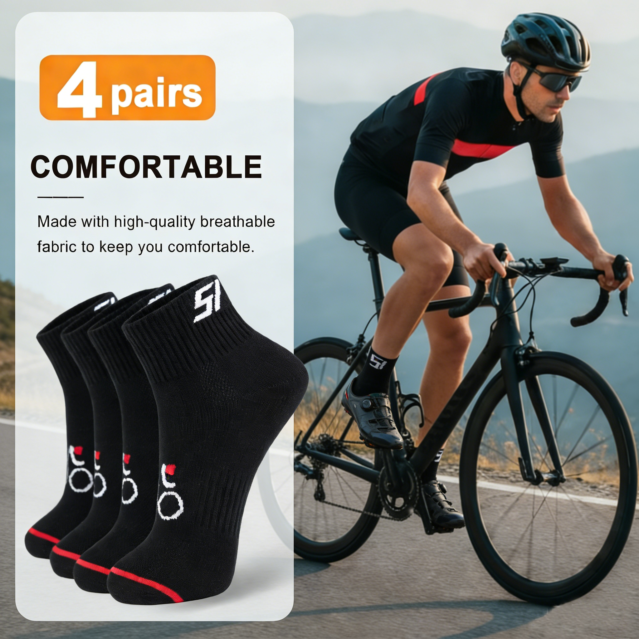 1/4Pairs Professional Cycling Socks Breathable Quick Dry Sweat Absorb Riding Socks Wear-resistant Anti-Slip Shockproof Socks