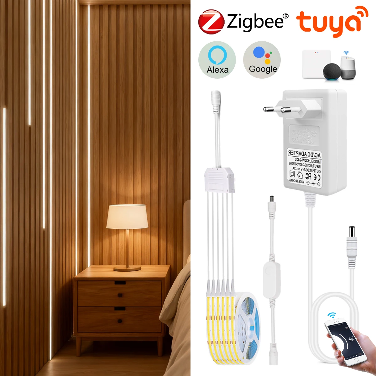 Smart Zigbee Tuya COB LED Strip Light 1-6PCS Kit Parallel Connection Wall Lamp for Multi-layer Cabinet Soundproof Panel Lighting lightify