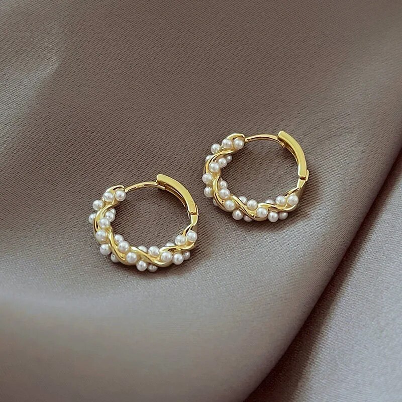 French Imitation Pearl Circel Earring Small Round Hoop Earrings For Women New Design Texture Earrings Jewelry Elegant