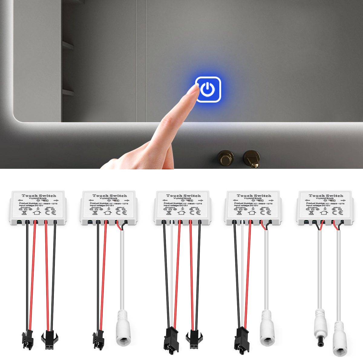 Bathroom Mirror LED Dimmer Touch Switch Work With DC12V LED Strip Stepless Dimming Control Glass Penetration for Home Lighting