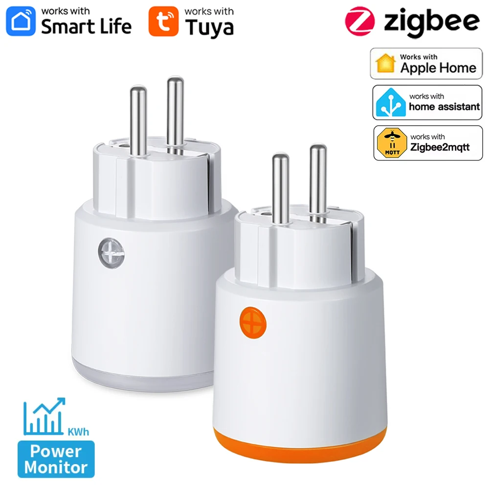 Haozee Tuya Smart Zigbee Plug Socket 3680W 16A Power Energy Monitoring Timer Switch EU Outlet Home Assistant Zigbee2mqtt