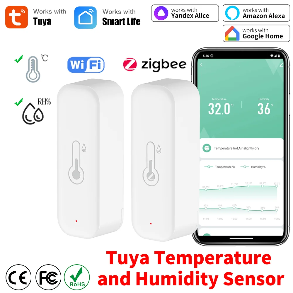 Tuya WiFi Zigbee Temperature and Humidity Smart Home Thermometer Hygrometer APP Remote Alarm Work with Alexa Home