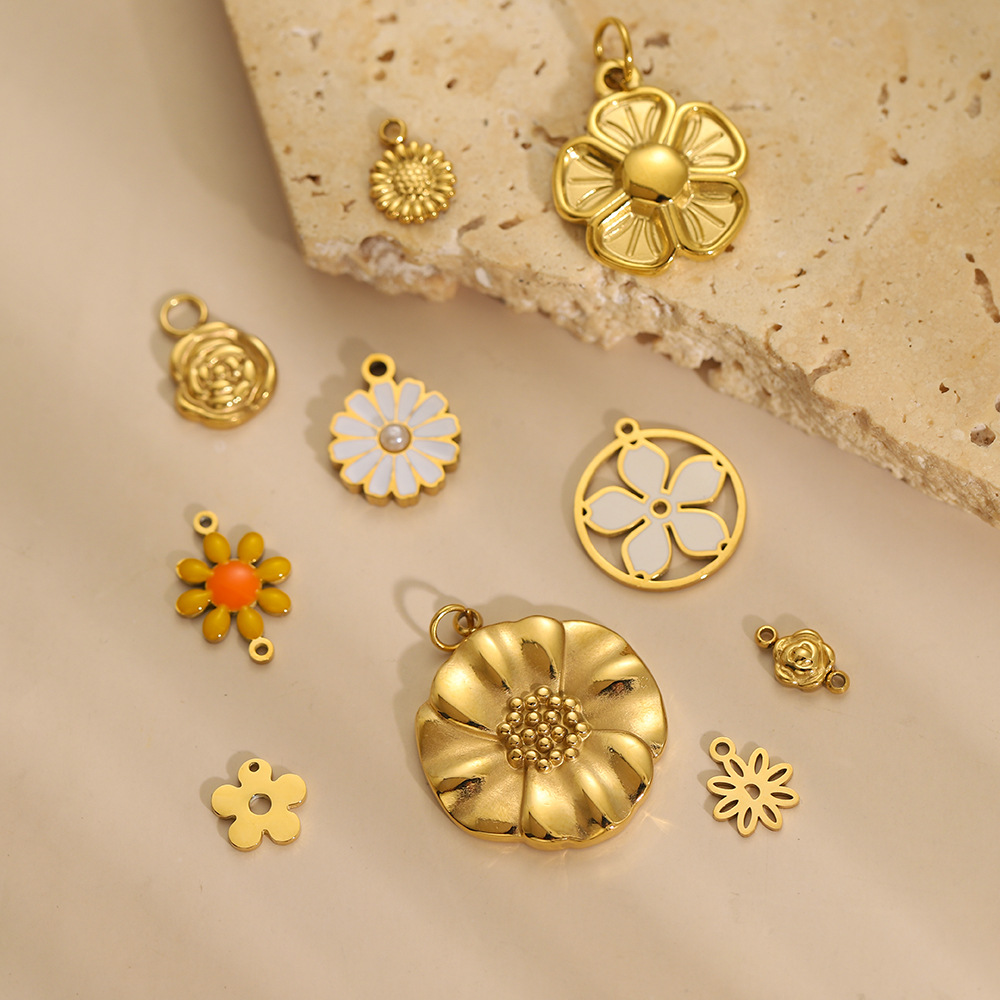 Fashion Stainless Steel Rose Sunflower Gold Plated Charms For Jewelry Making Supplies Diy Necklace Earrings Bracelet