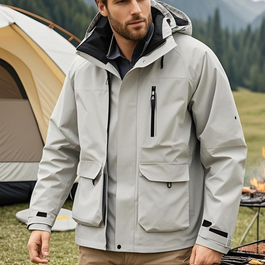 New Waterproof Hiking Jackets Mens 2026 Outdoor Mountaineering Jacket Sping Loose Casual Hooded Coat Autumn Windproof Men Jacket