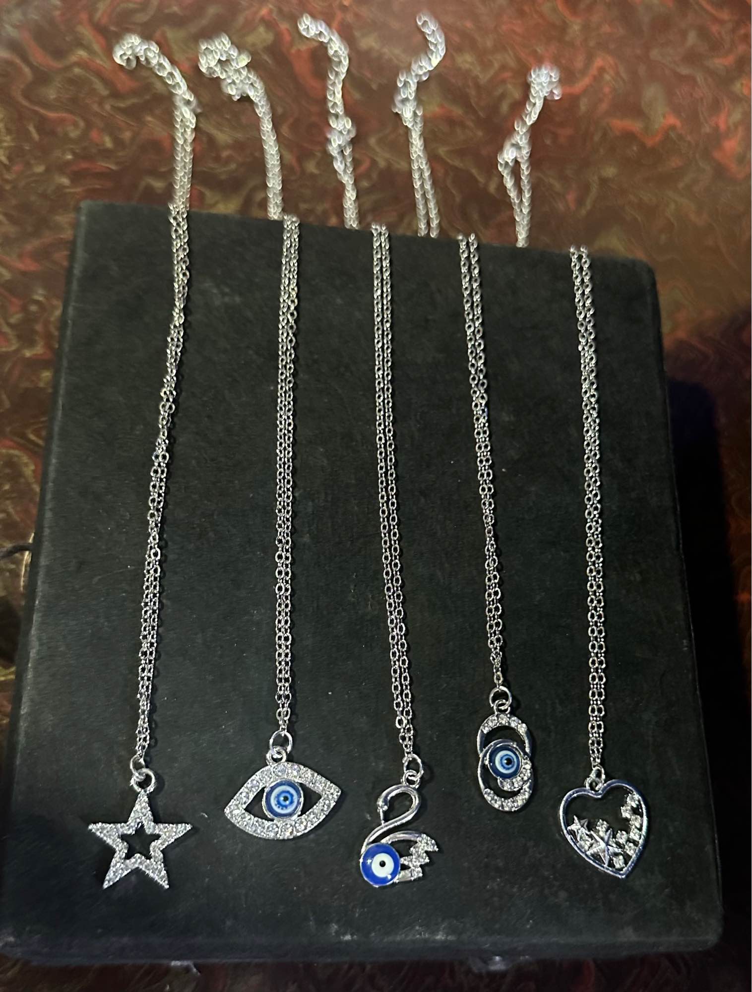 Pendent with silver charm |Evil eye pendent| Star charm Pendent | Heart Charm Pendent by Black Onyx Accessories