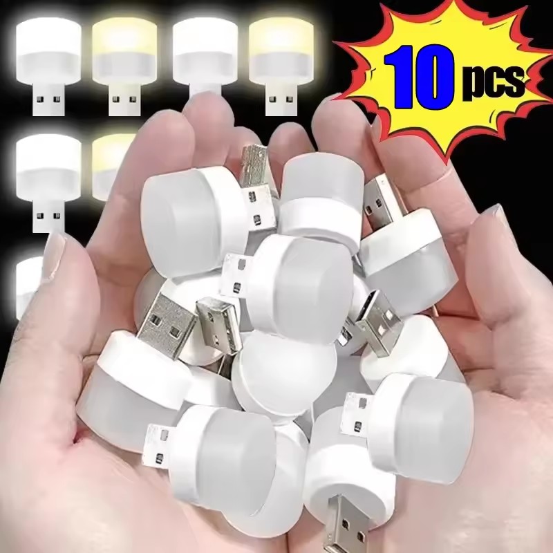 USB Night Light Mini LED Night Light USB Plug Lamp Power Bank Charging USB Book Lights Small Round Reading