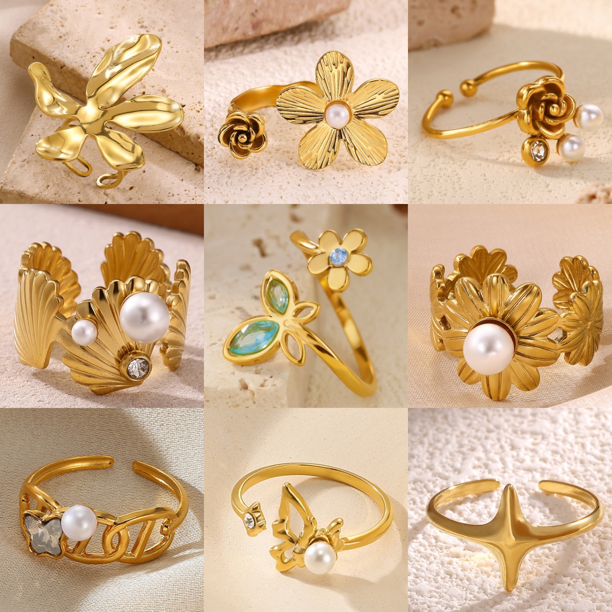 Elegant Star Cubic Zirconia Ring for Women 18K Gold Plated Geometric Sweet Holiday Jewelry Vintage Ring Free Shipping