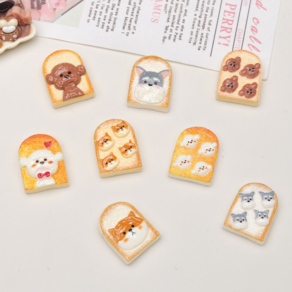 10pcs Cute puppy toast, butter glue simulation food toy DIY small ornament